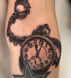 Realistic pocket watch tattoo