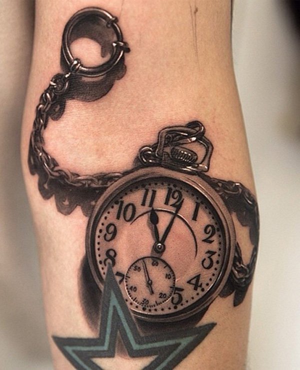 Realistic pocket watch tattoo