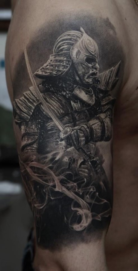 Realistic warrior tattoo by Dmitriy Samohin