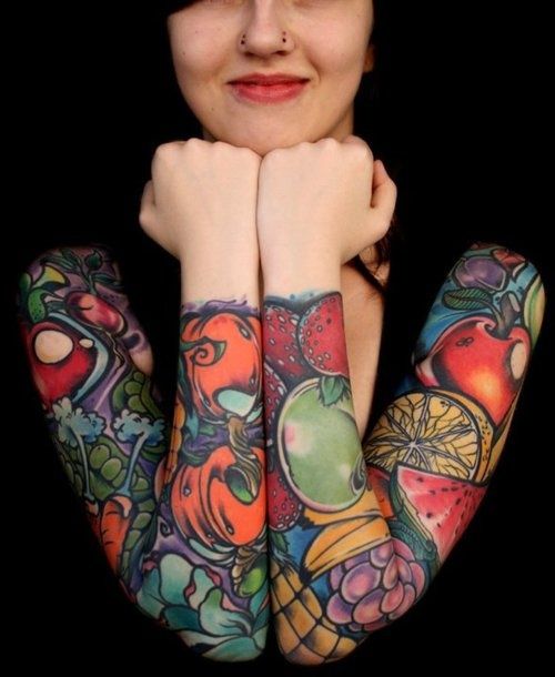 Red lips and fruit tattoo