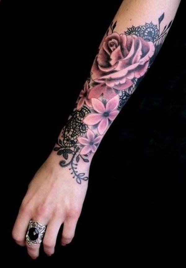 Red lovely flower lace tattoo