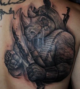 Rhino warrior back tattoo