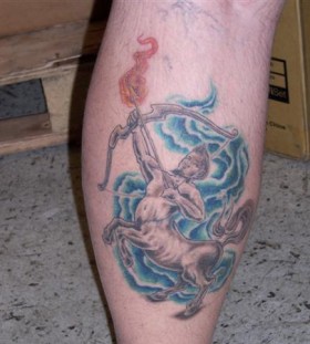Sagittarius with flaming arrow tattoo