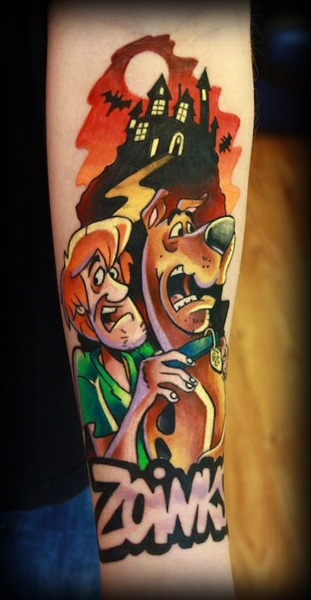 Scooby and shaggy arm tattoo