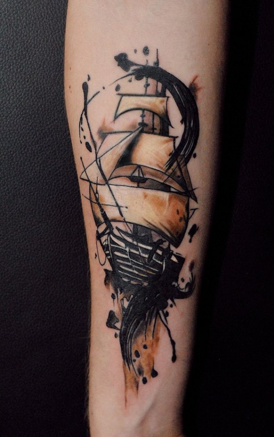 Ship watercolor tattoo