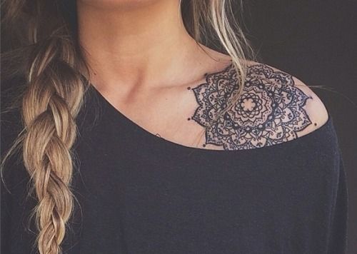 Shoulder black mandala tattoo