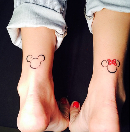 Simple Minnie and Mickey tattoos