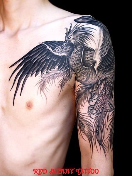 Simple shoulders tribal bird tattoo