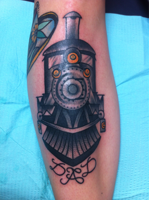 Simple train leg tattoo