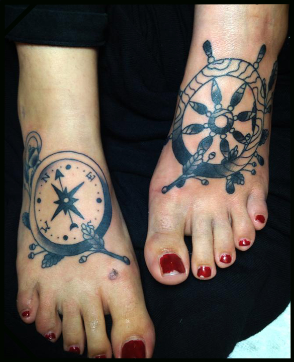 Simple wheel foot tattoo