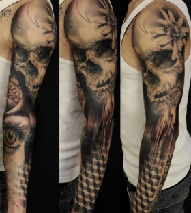 Skull and eye full arm tattoo