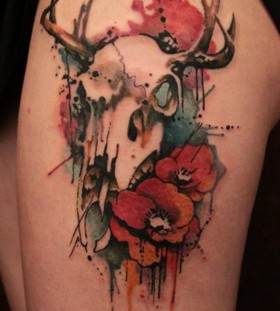 Skull and flower watercolor tattoo Skull and flower watercolor tattoo