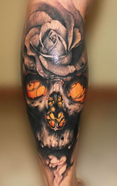 Skull and rose tattoo by Riccardo Cassese