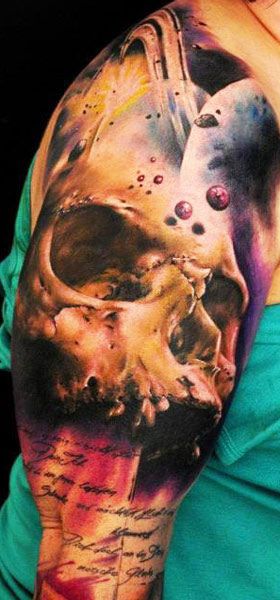 Skull and space tattoo by Florian Karg