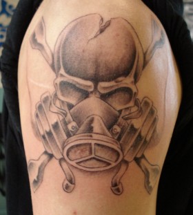 Skull with gas mask tattoo