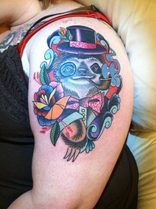 Sloth smoking pipe tattoo