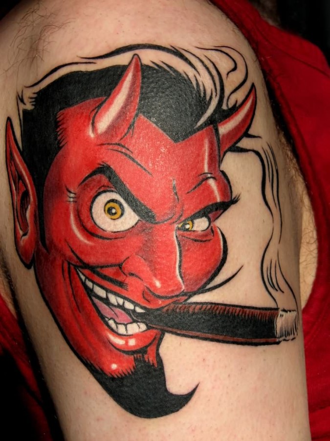 Smoking red devil tattoo