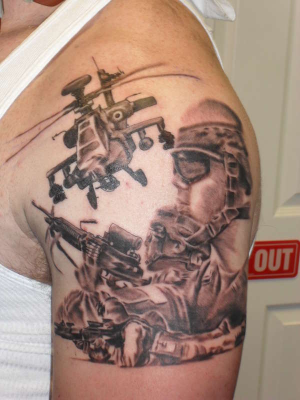 Soldiers and helicopter tattoo