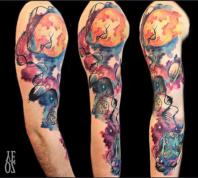 Watercolor Sleeve Tattoos