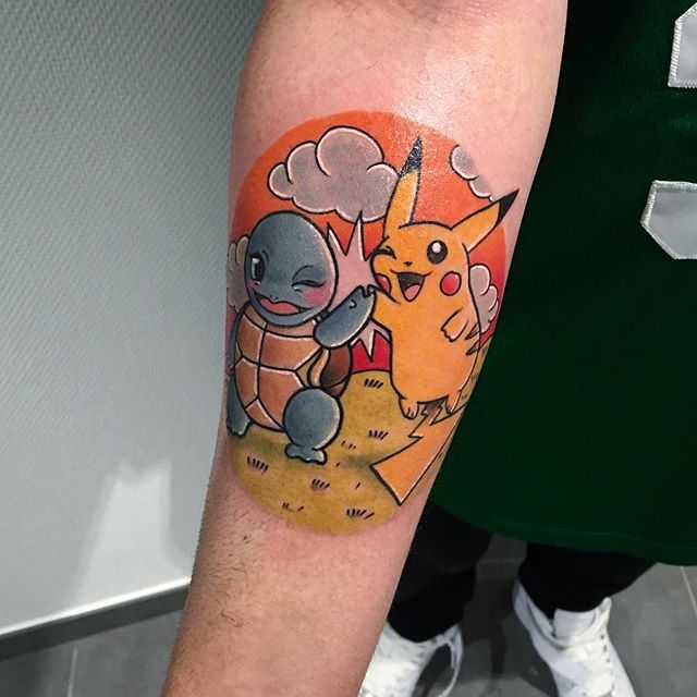 Squirtle and Pikachu Pokemon tattoo