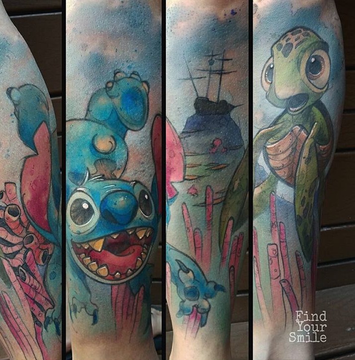 Watercolor Sleeve Tattoos