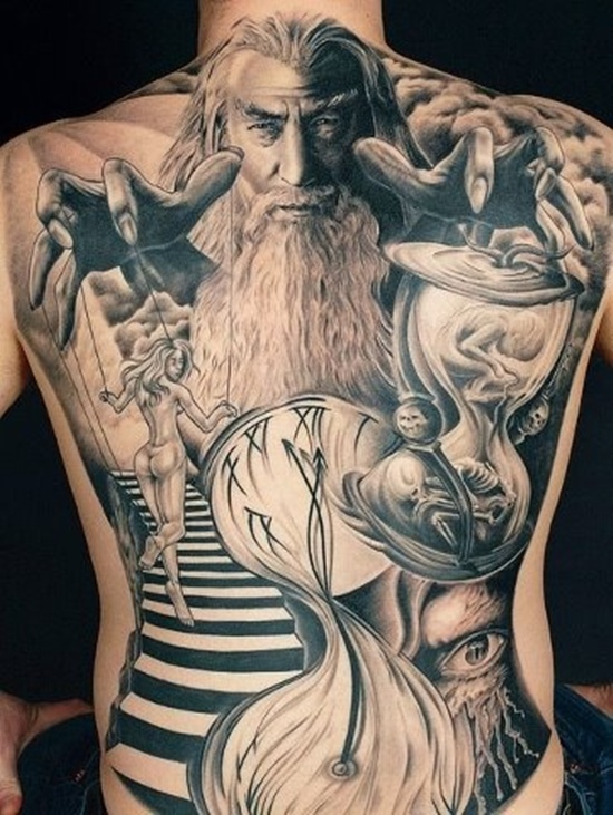 Stunning lord of the rings back tattoo