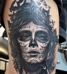 Sugar skull lady tattoo by Elvin Yong