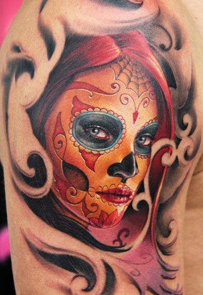 Sugar skull lady tattoo by James Tattooart