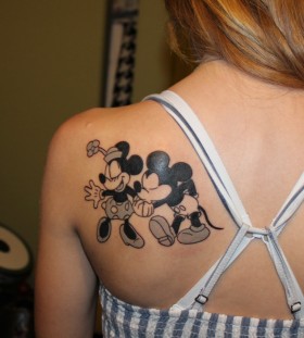 Sweet Minnie and Mickey back tattoo