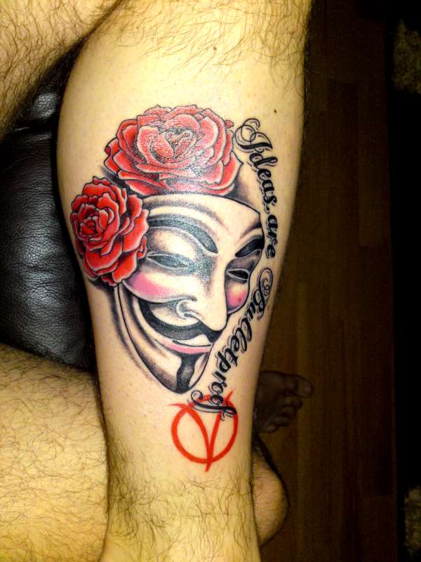 Sweet V for vendetta leg tattoo