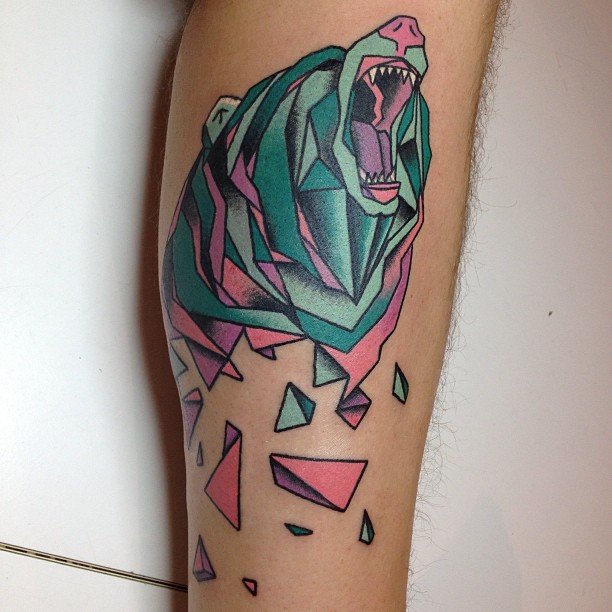 Sweet geometric bear tattoo