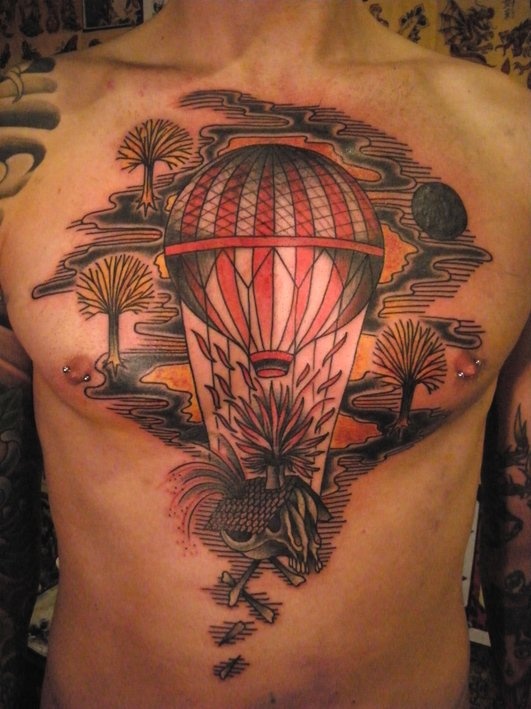 Sweet hot air balloon chest tattoo