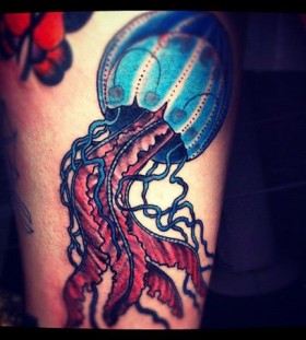 Sweet jellyfish leg tattoo