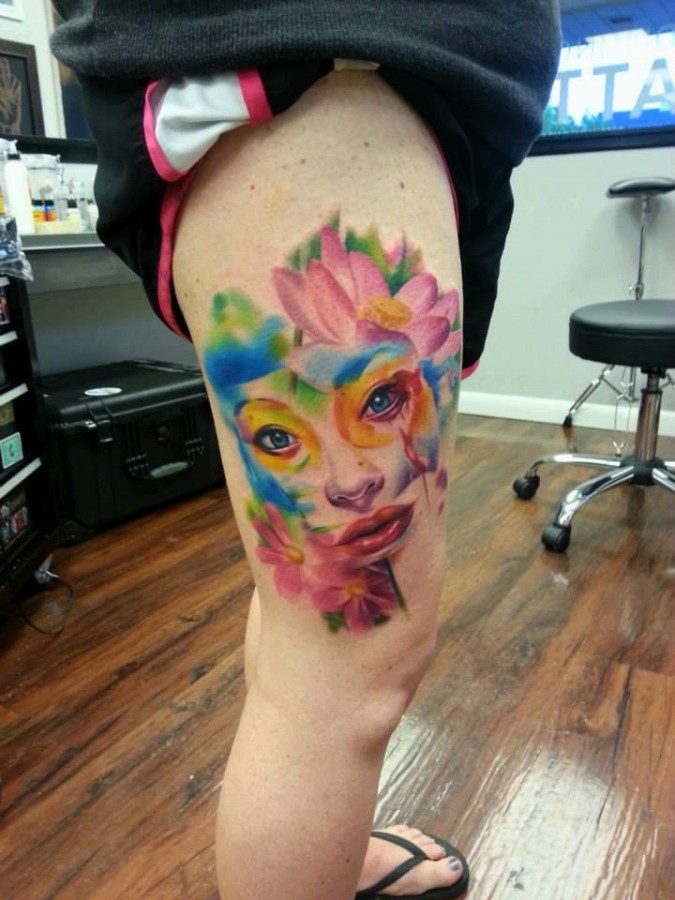 Sweet leg tattoo by Kyle Cotterman