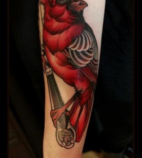 Sweet red bird tattoo