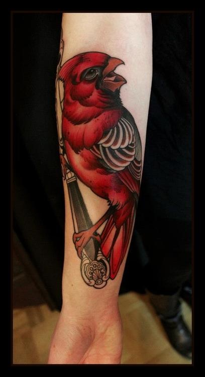 Sweet red bird tattoo