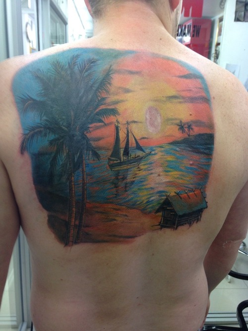 Sweet sunset back tattoo