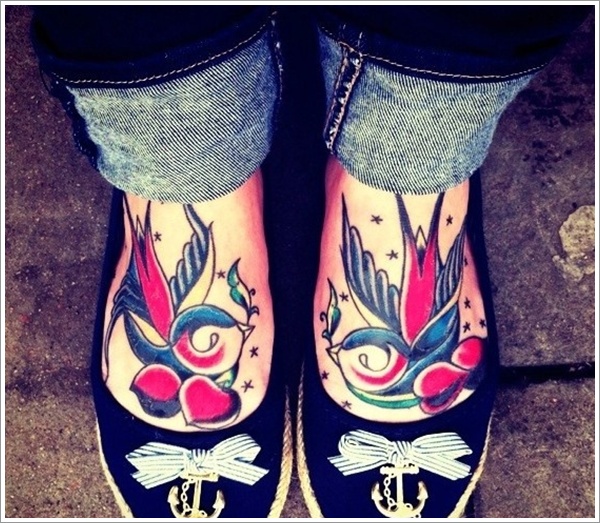 Sweet swallow foot tattoos