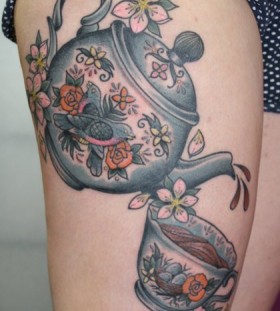 Sweet teapot leg tattoo