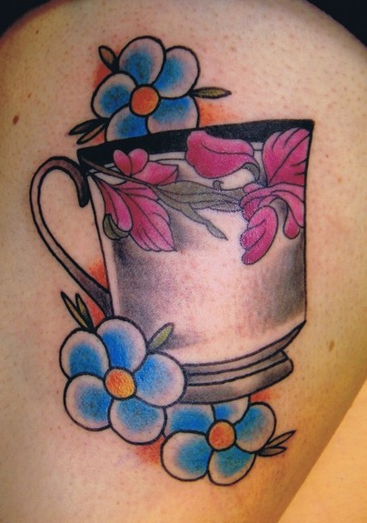 Teacup and flowers tattoo