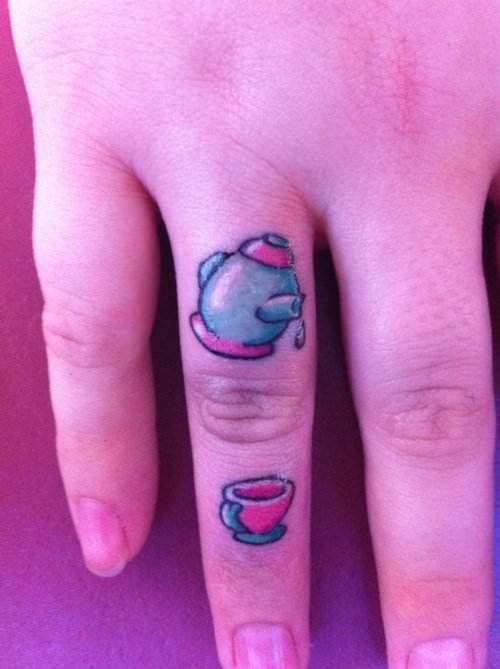 Teacup and teapot finger tattoo