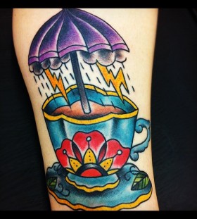 Teacup and umbrella tattoo