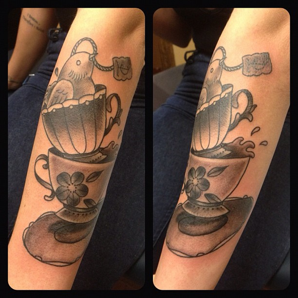 Teacups and bird tattoo