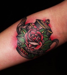 Teapot and rose tattoo