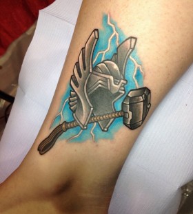 Thor theme leg tattoo