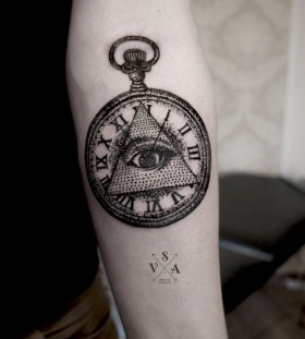 Triangle eye pocket watch tattoo