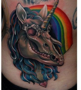 Unicorn skull tattoo by Kyle Cotterman
