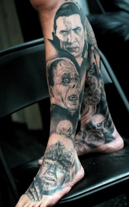 Universal leg’s horror scary tattoo