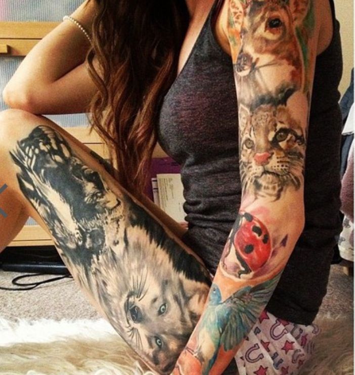 Various animals arm and leg tattoo