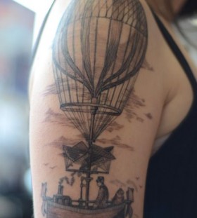 Vintage air balloon tattoo by Alice Kendall